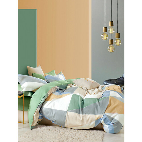 Сатиновое постельное белье PS-418 Elin (серый-оранжевый), 1,5 спальный (наволочки 70x70)