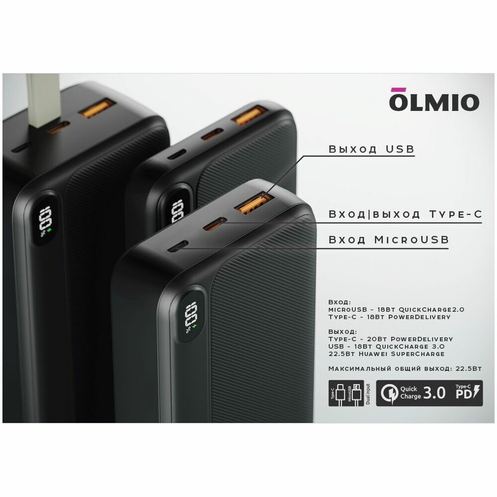 Внешний аккумулятор OLMIO L-20, 20000mAh, black - фото №19