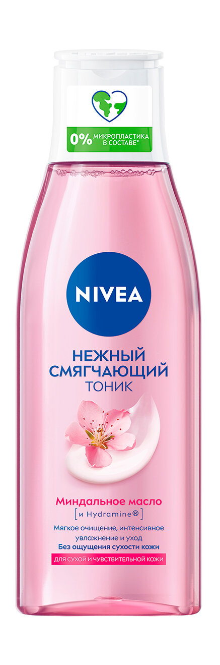 Тоник для сухой и чувствительной кожи лица Nivea Нежный смягчающий тоник Миндальное масло и Hydramine 200 мл .