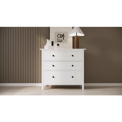 Комод Кымор Икея 3 ящика 108*95*50 белый/ светло-коричневый массив сосны