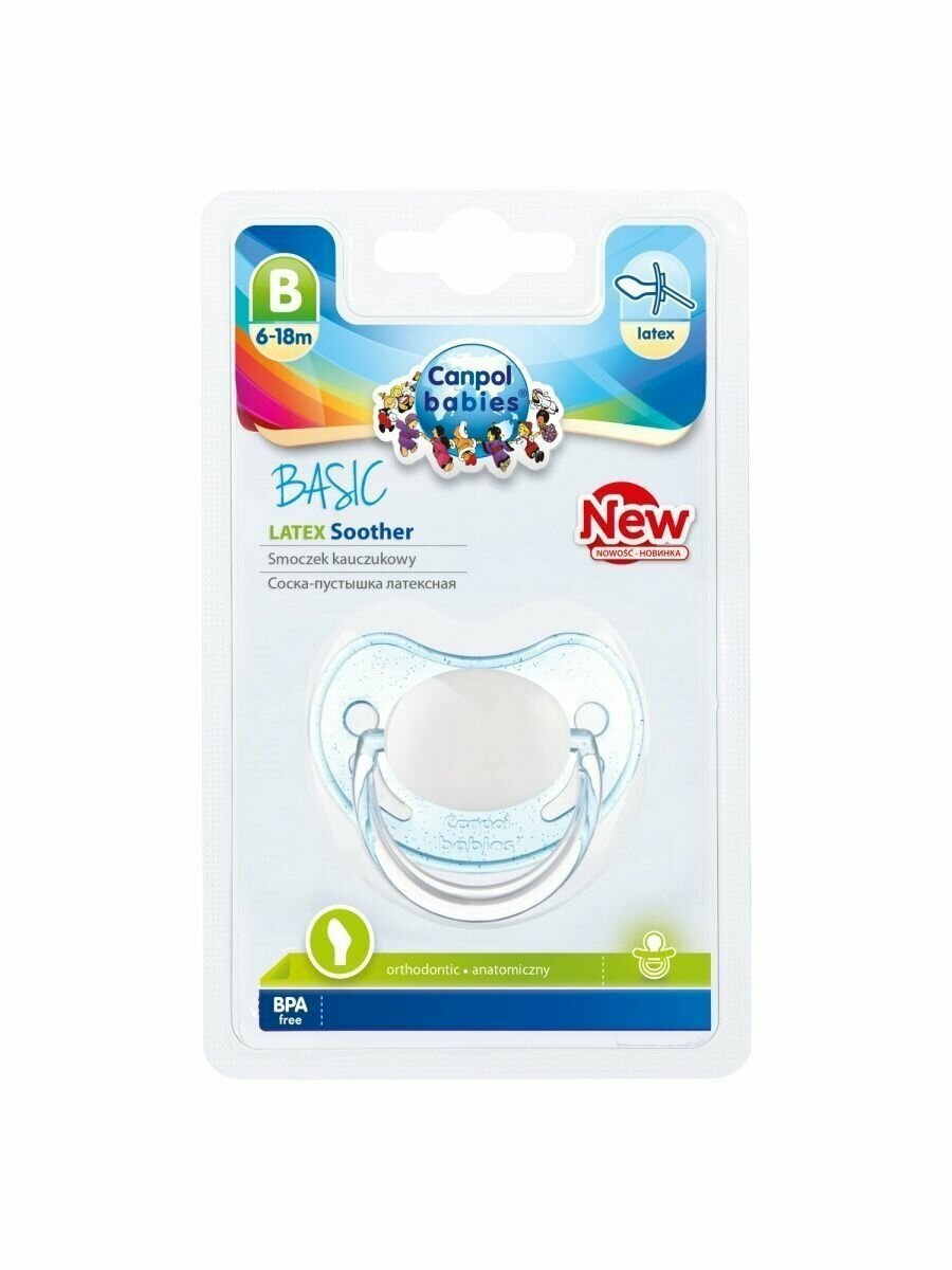 Canpol babies Пустышка латекс анатомическая Basic 6м+