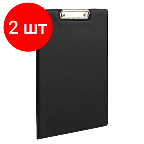 Комплект 2 шт, Папка-планшет офисмаг, А4 (340х240 мм), с прижимом и крышкой, картон/ПВХ, черная, 225982