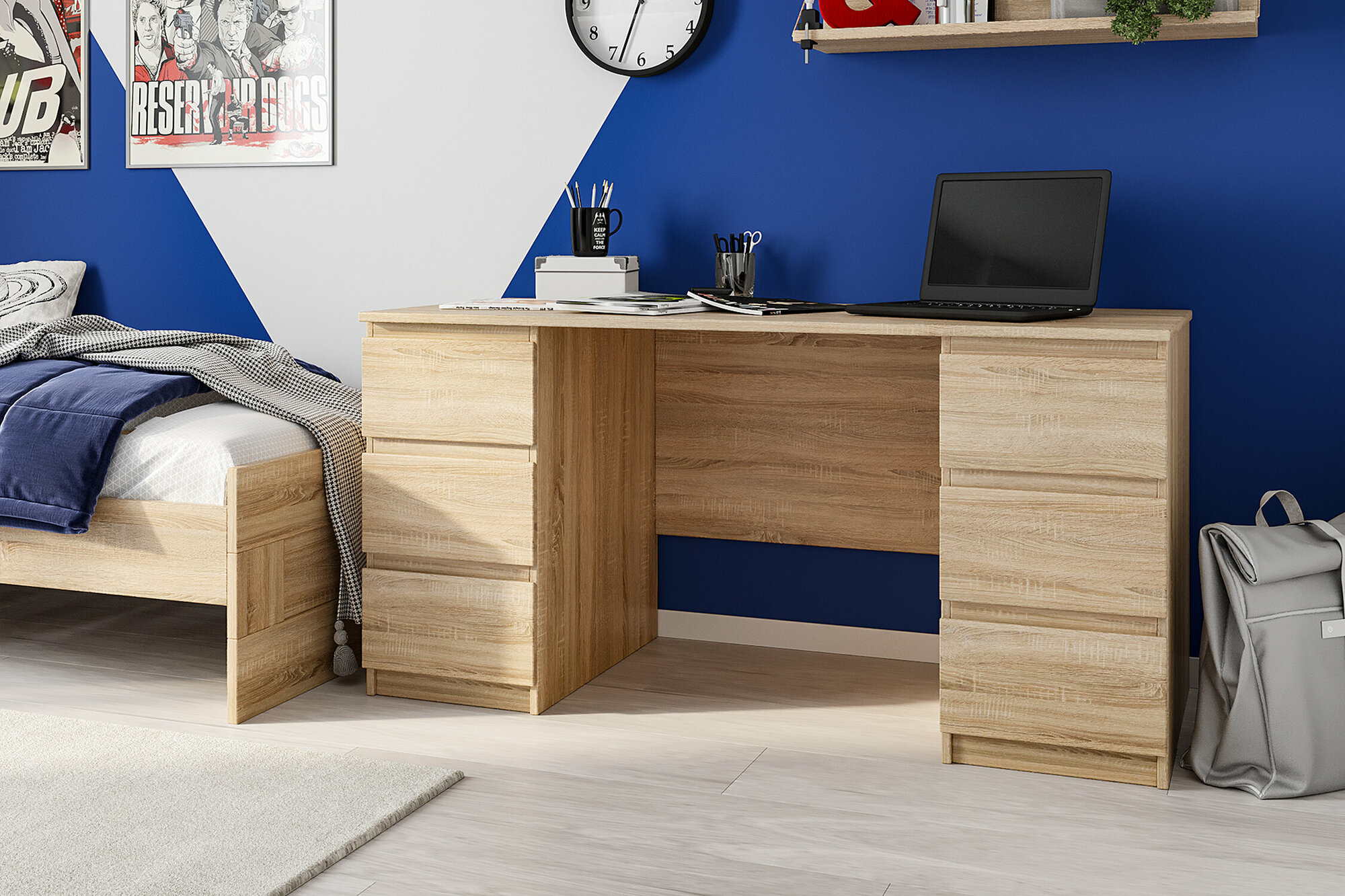 фото Стол письменный VMG Industry Кастор дуб сонома 6 ящиков 151х65х75 см