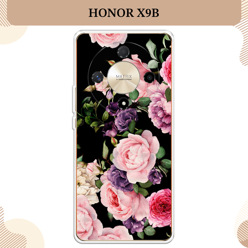 Силиконовый чехол Пионы на черном на Honor X9B / Хонор X9B силиконовый чехол на honor x9b хонор x9b пыльно розовые пионы