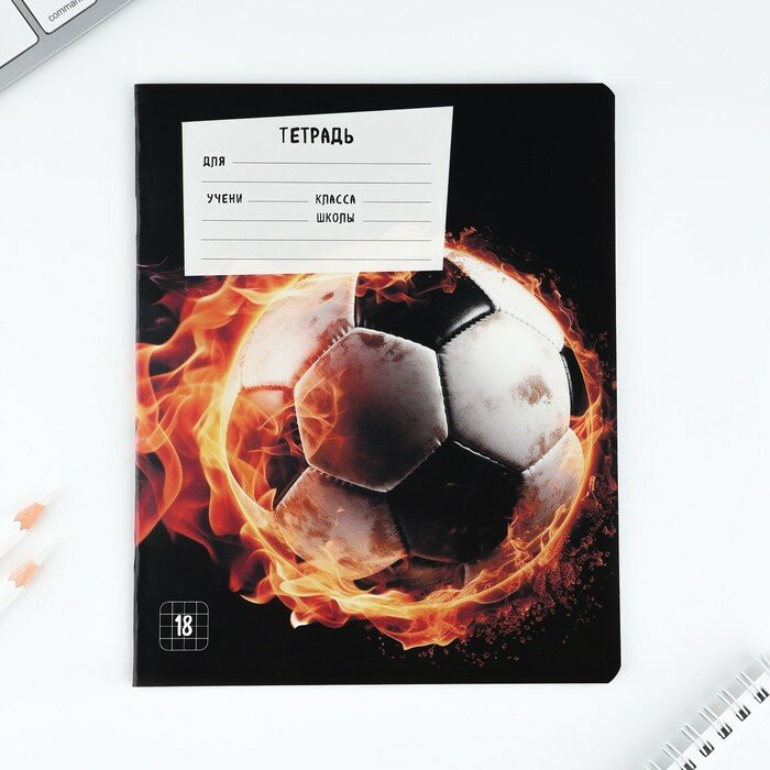 Тетрадь в клетку 18 листов А5, на скрепке «1 сентября: Футбол», обложка мелованный картон, 5 видов микс
