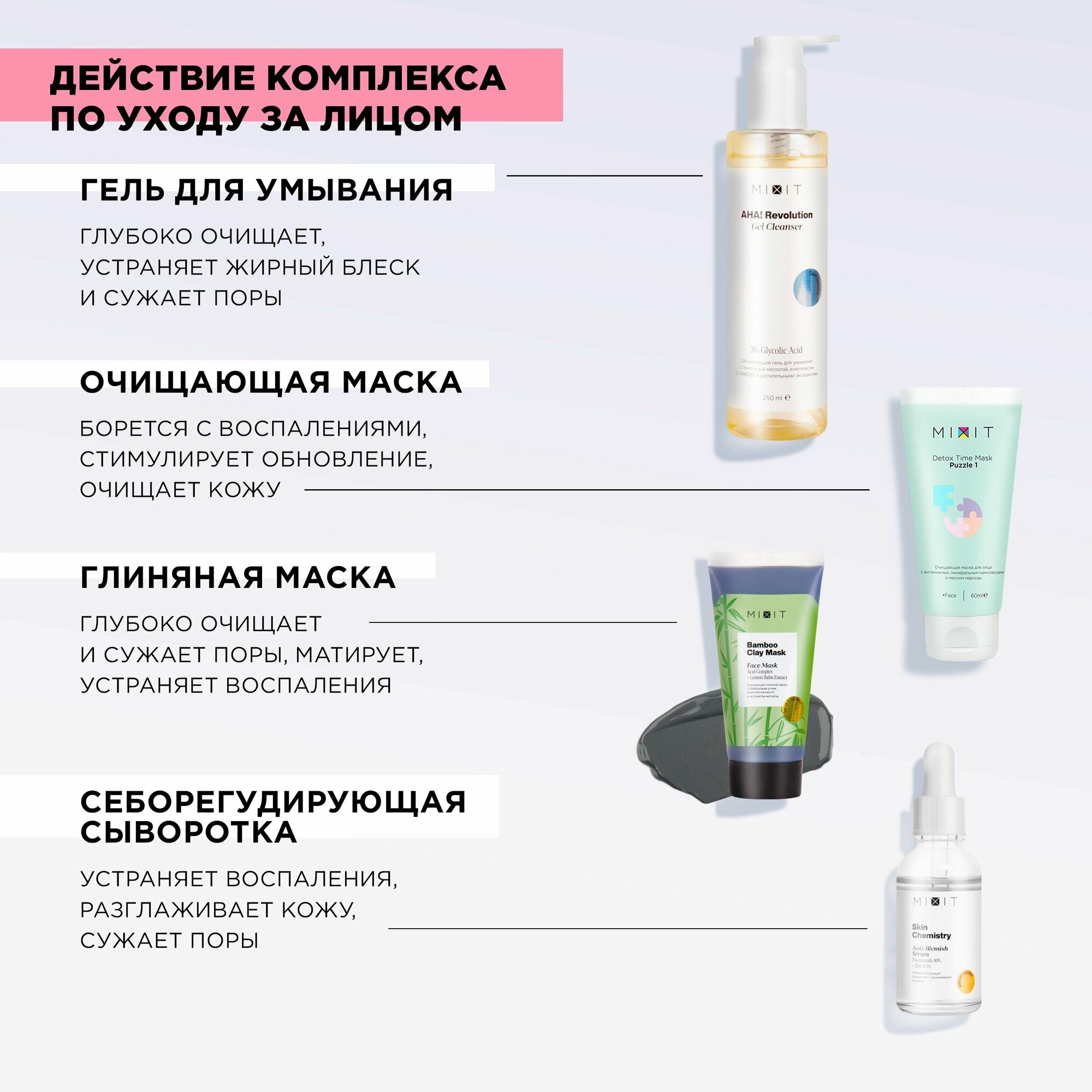 MIXIT Набор уходовой косметики: сыворотка и 2 маски для лица, гели для умывания и душа, скраб для тела, шампунь, бальзам и маска для волос. Большой бьюти бокс с натуральными средствами BEST OF MIXIT — фото 1