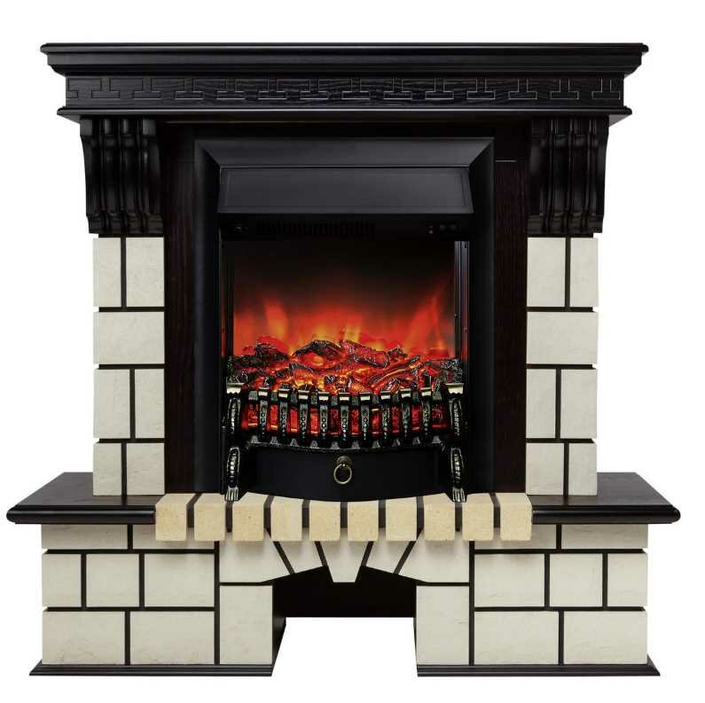 Электрокамин RealFlame Fobos Stone STD AO эффект живого огня 1.5кВт с очагом Fobos Lux Black