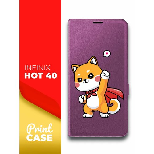 Чехол на Infinix HOT 40 (Инфиникс ХОТ 40) фиолетовый книжка эко-кожа подставка отделением для карт и магнитами Book Case, Miuko (принт) Котик Супермэн чехол на infinix hot 40 инфиникс хот 40 фиолетовый книжка эко кожа подставка отделением для карт и магнитами book case miuko принт котик chill