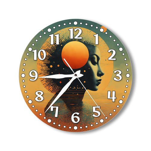 Деревянные настенные часы с УФ принтом 28см, бесшумные кварцевые интерьерные часы без стекла, открытые стрелки, портрет сюрреализм 1
