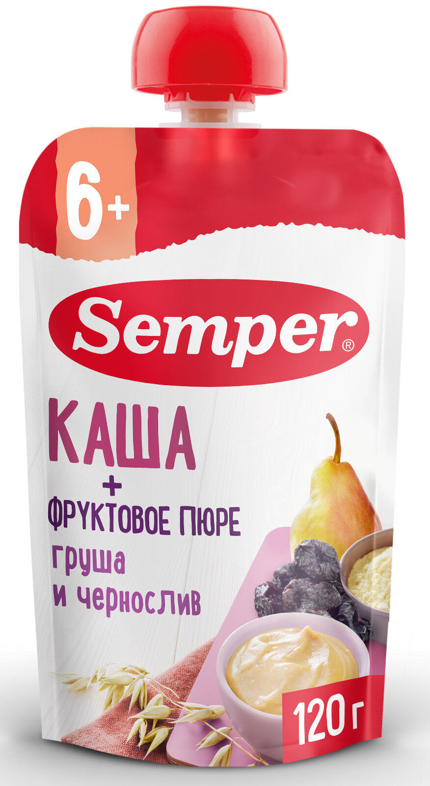 Пюре Semper Грушевое-черносливовое с кашей, пауч, 120гр - фото №1