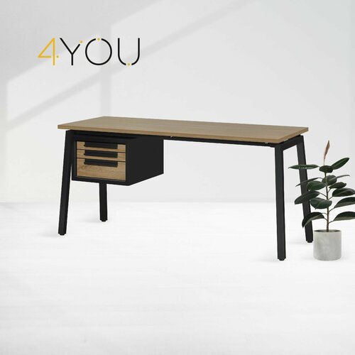 4 YOU Стол 150х70х85 см с тремя ящиками, офисный, письменный, в стиле лофт, металлический