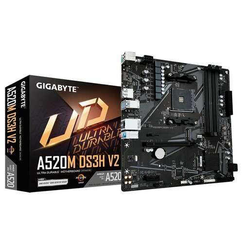 Материнская плата GIGABYTE AM4 A520M DS3H V2 1xPCI-Ex16, 1xPCI-Ex1, 4xDDR4, 1xM2, HDMI/DP, mATX, RTL