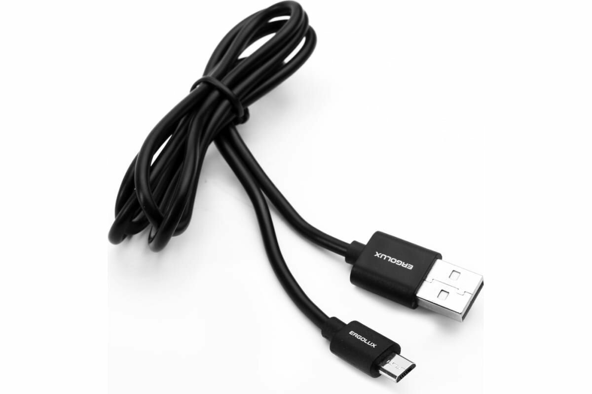Кабель для зарядки Micro USB - USB, 2A, 1м, Черный, Зарядка+Передача данных, Пакет, ERGOLUX ELX-CDC01P-C02 пром