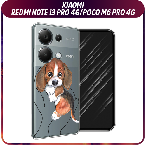 Силиконовый чехол на Xiaomi Redmi Note 13 Pro 4G/Poco M6 Pro 4G / Сяоми Редми Нот 13 Про 4G/Поко М6 Про 4G Бигль в ладошках, прозрачный чехол кожаный xiaomi redmi note 13 pro 4g poco m6 pro 4g чехол на редми ноте 13 про поко м6 про с защитой камеры геометрия черный