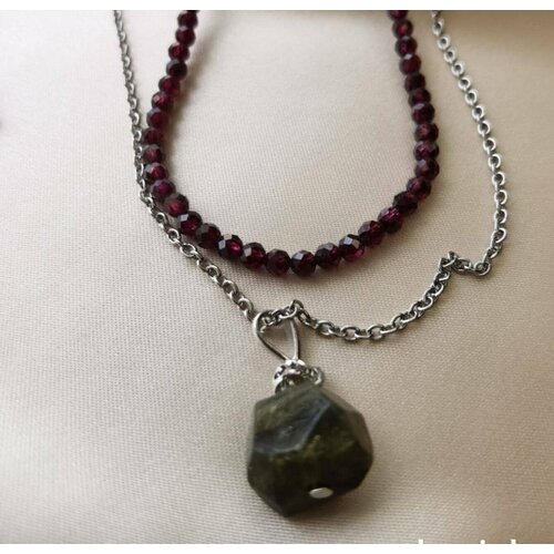 фото Комплект бижутерии: цепь, подвеска, чокер, гранат, гроссуляр камни елены