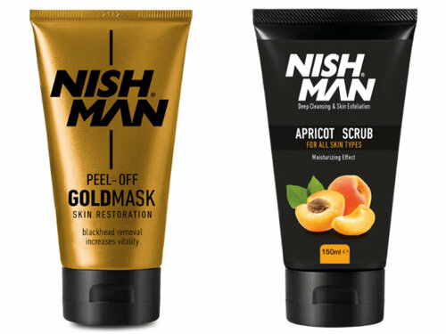 NISHMAN Набор для ухода за кожей лица: Маска золотая Gold mask 150 мл + скраб Apricot, 150 мл