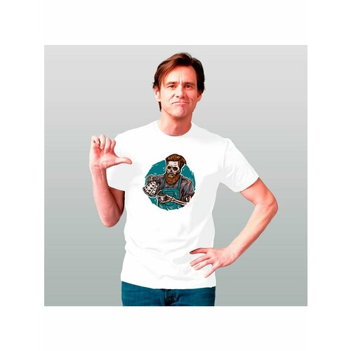 фото Футболка бариста скелет с бородой, размер m, белый zerosell