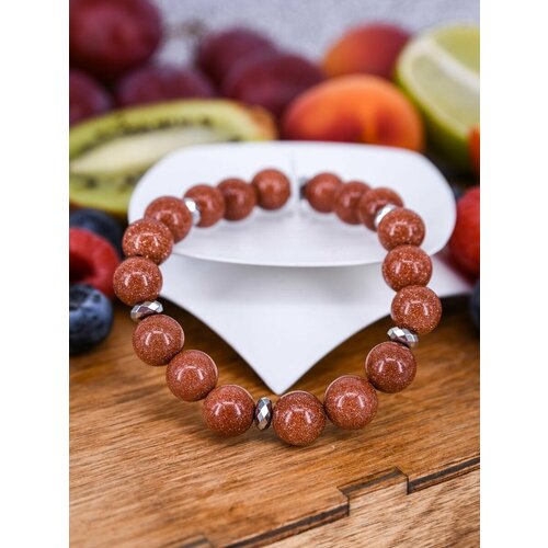 Славянский оберег, Браслет-нить Роскошь ЗОЛОТА, авантюрин, гематит, размер 15 см, серебристый, коричневый