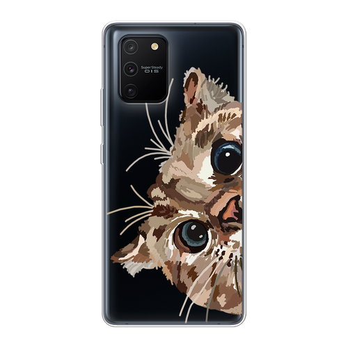 Силиконовый чехол на Samsung Galaxy S10 Lite/A91 / Самсунг S10 Lite/Самсунг A91 Любопытный кот, прозрачный матовый силиконовый чехол на samsung galaxy a91 самсунг a91 папоротник фон 2 черный
