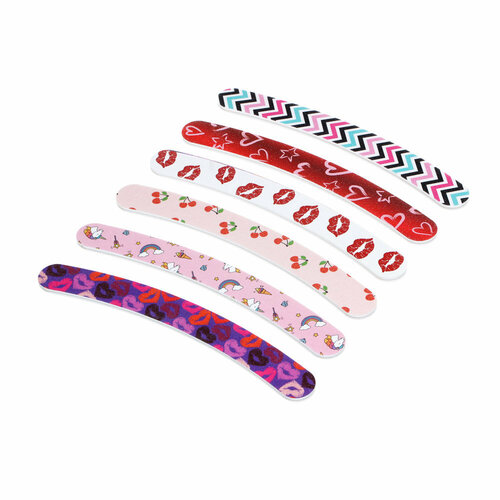 ЮНИLOOK Пилка для ногтей полировочная бумеранг 2-х сторонняя, 240/320 грит, ЭВА, 17,8см, 6 дизайнов, 12 штук