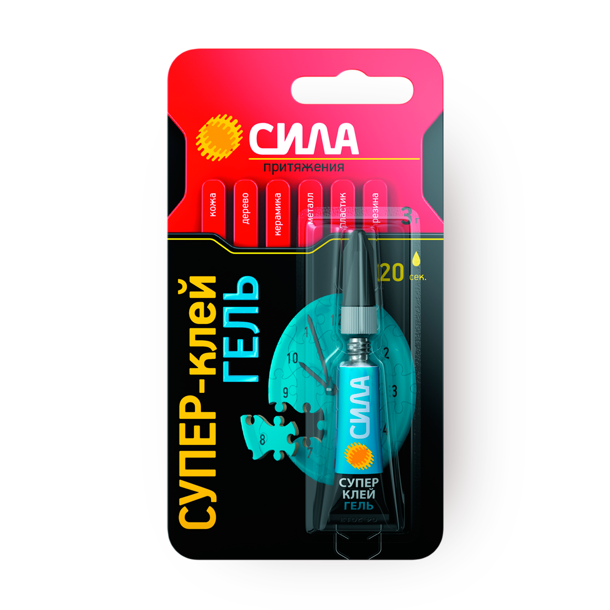 Супер-клей Сила Притяжения, гель, для бетона, пластика, дерева, бумаги, фарфора, 3 мл