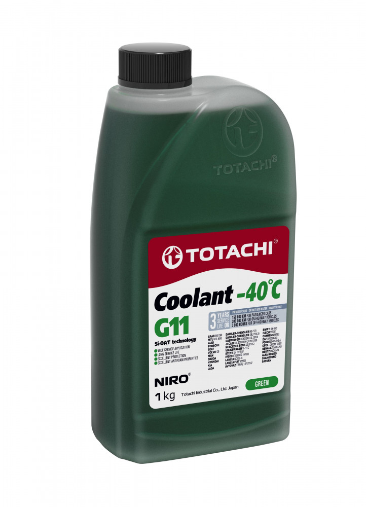 TOTACHI 43201 жидкость охлаждающая низкозамерзающая totachi niro coolant green -40c g11 1кг