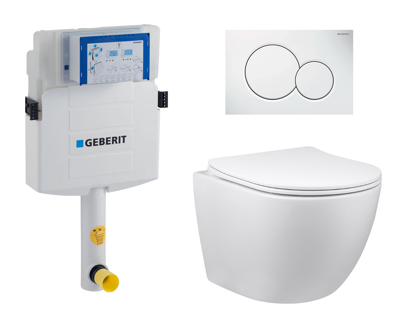 фото Комплект 3 в 1 смывной бачок скрытого монтажа Geberit Duofix UP320 + Унитаз приставной Vincea Globo VT1-14S + Кнопка Geberit Sigma 01 белая