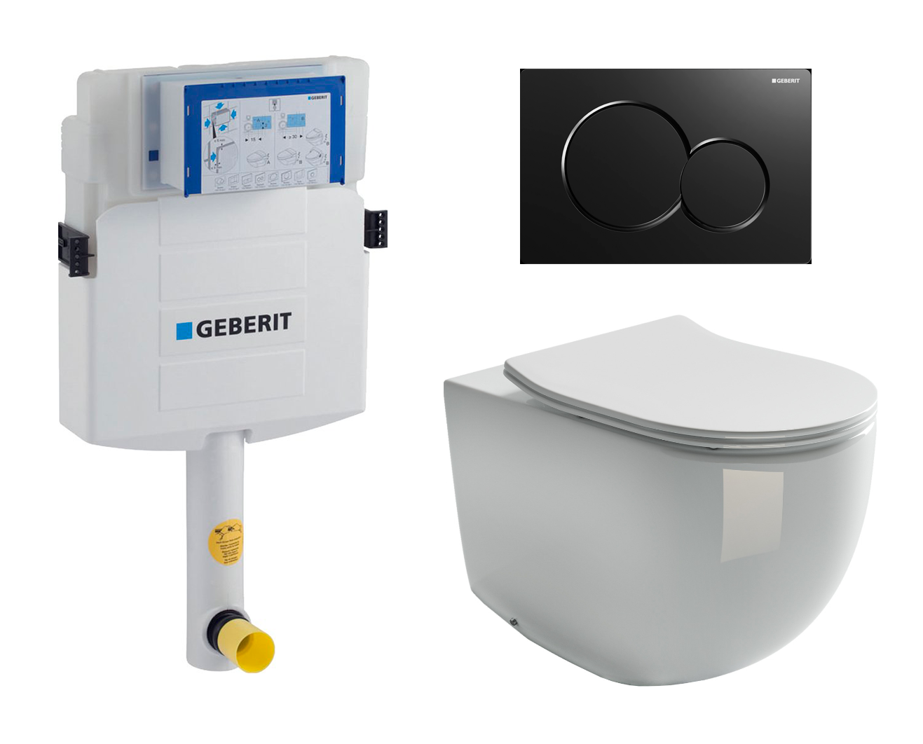 фото Комплект 3 в 1 смывной бачок скрытого монтажа Geberit Duofix UP320 + Унитаз приставной Ceramica Nova Metropol CN4004 + Кнопка Geberit Sigma 01 черная