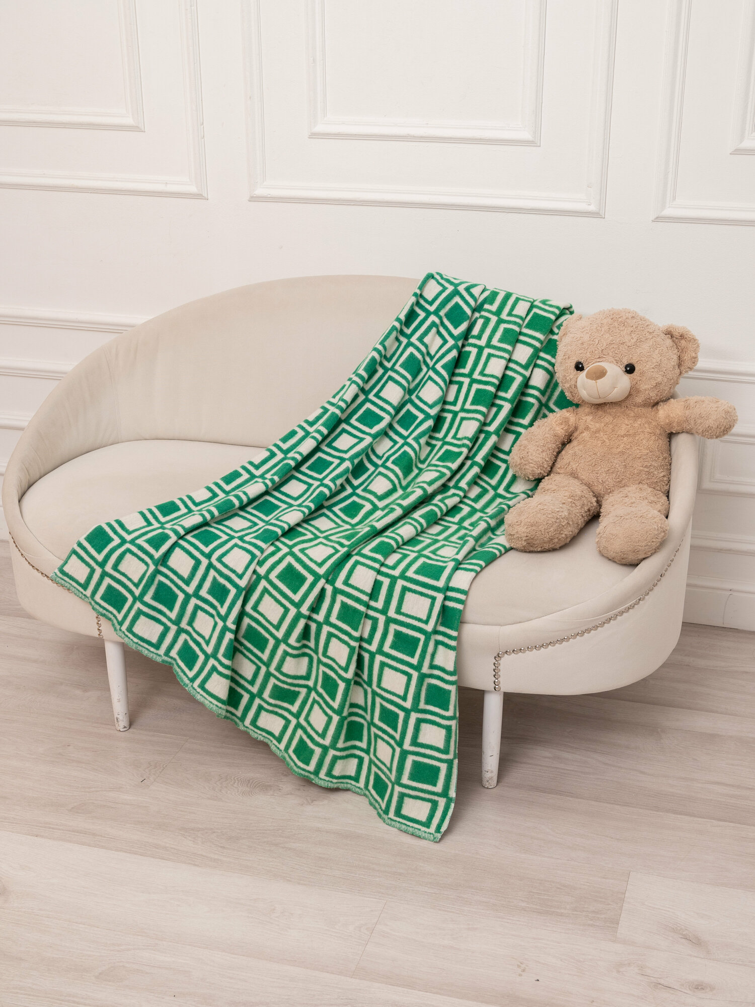Одеяло байковое 1,5 спальное (140*200см), зеленое, клетка - фотография № 9