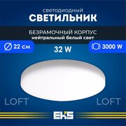 Встраиваемый светильник EKS LOFT - Светодиодная панель, LED панель круглая безрамочная (32 Вт, 3000 Лм), 1 шт.