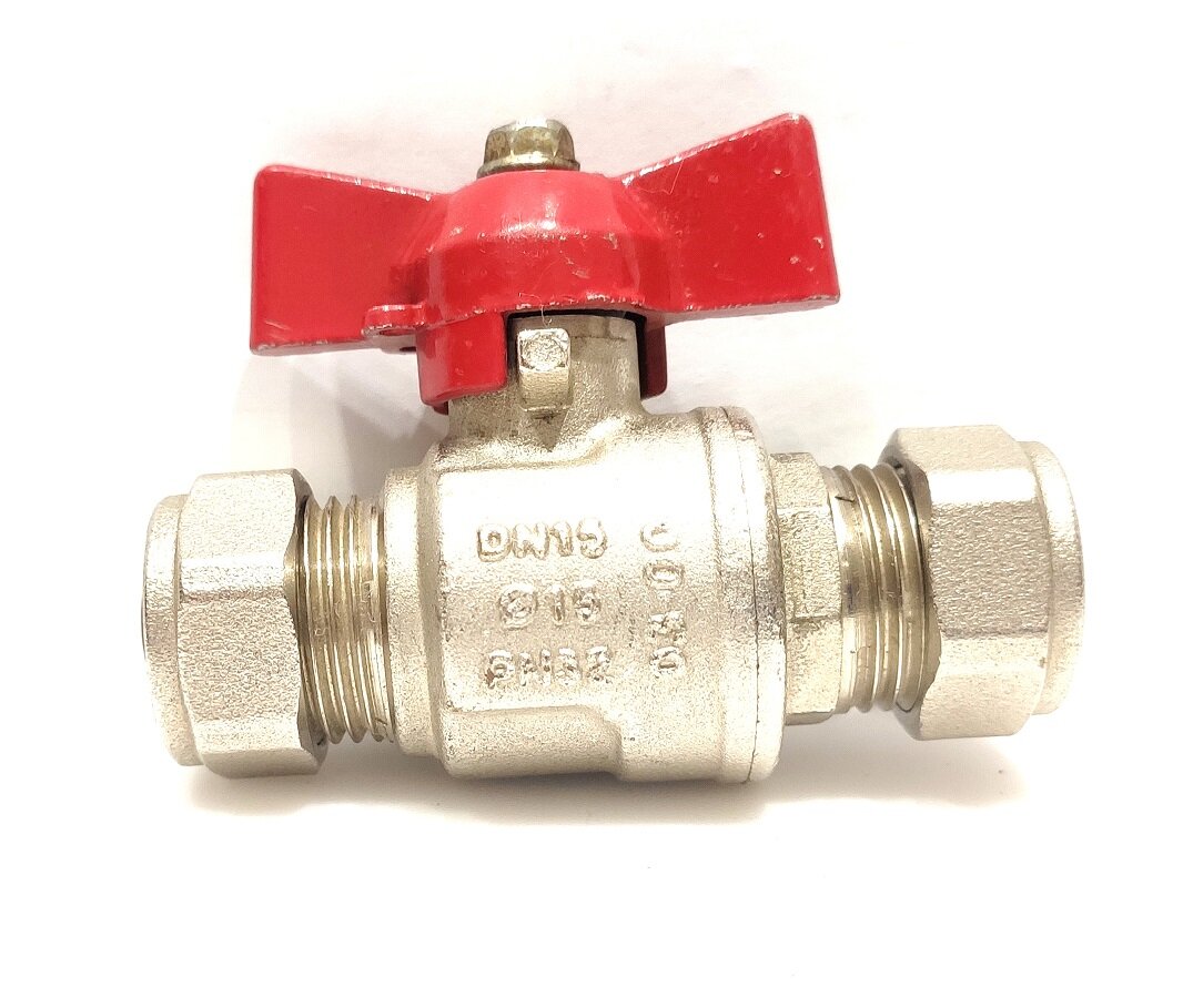 фото Кран шаровой для медной трубы 18 мм Bugatti красная бабочка