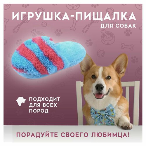 Мягкая игрушка для собак VarietyStore, с пищалкой внутри, Тапок-пищалка для собак голубой