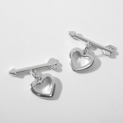 Замок-тогл родированный Сердечко со стрелой набор 2шт цвет серебро 459₽