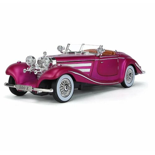Винтажная модель метал ретро Mercedes Benz 500K ультра функциональная с дымом, светом, звуком 22 см. (Цвет: Фуксия)