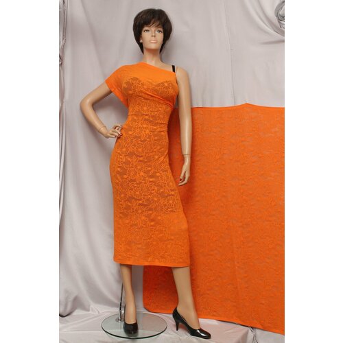 Ткань Кружево-трикотаж ярко-оранжевый, ш120см, 0,5 м