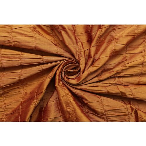 Ткань Шелк-тафта-креш терракотово-рыжая в сборку и со строчкой, ш134см, 0,5 м