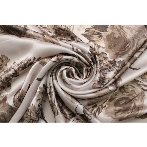 Ткань Шёлк-атлас Maliparmi с цветочным узором в бронзово-бежевых тонах на бледно-сером, ш134см, 0,5 м
