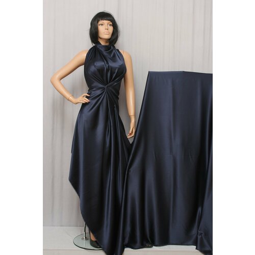 Ткань Шёлковый атлас-стрейч Maliparmi тёмно-синий, ш134см, 0,5 м