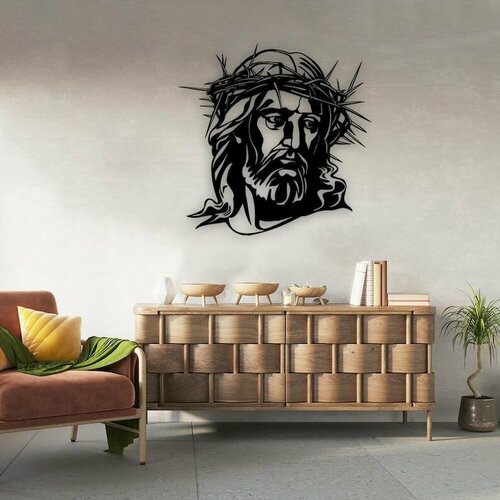 Декоративное металлическое панно, Лицо Иисуса Христа (черный цвет)
