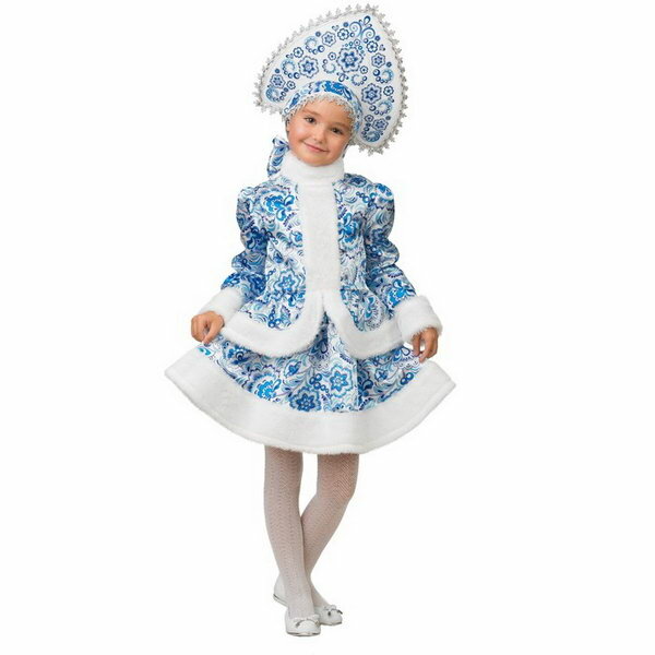 Карнавальный костюм "Снегурочка", бело-голубые узоры, размер 28, рост 110 см