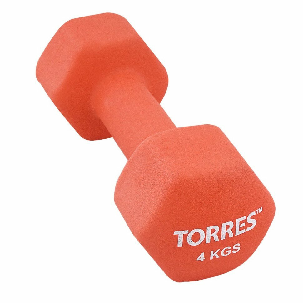 Гантель "TORRES 4 кг" арт. PL55014, металл в неопреновой оболочке, форма шестигранник, красный