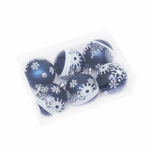 Набор елочных шаров Снежинка, d 6 см, 6 шт, синий