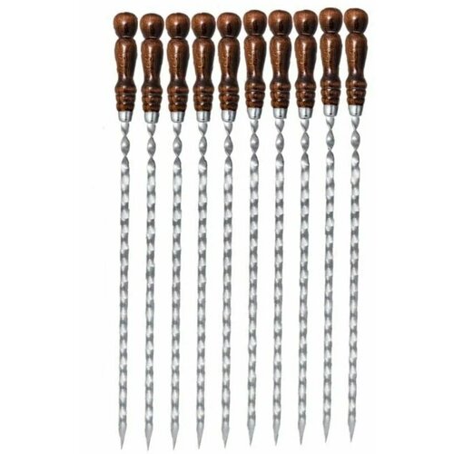 Набор шампуров с деревянной ручкой из 10 штук 45 см Шампуры с деревянной ручкой Шампуры из нержавеющей стали 1377₽