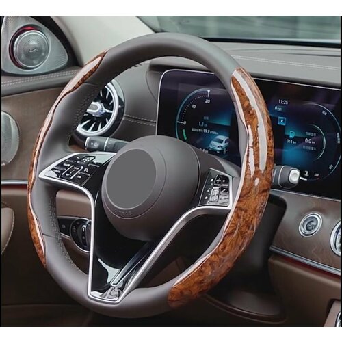 Накладки на руль Ленд Ровер Рендж Ровер Спорт (2017 - 2022) внедорожник 5 дверей / Land Rover Range Rover Sport, Карбон (высокого качества), Коричневый (древесный)