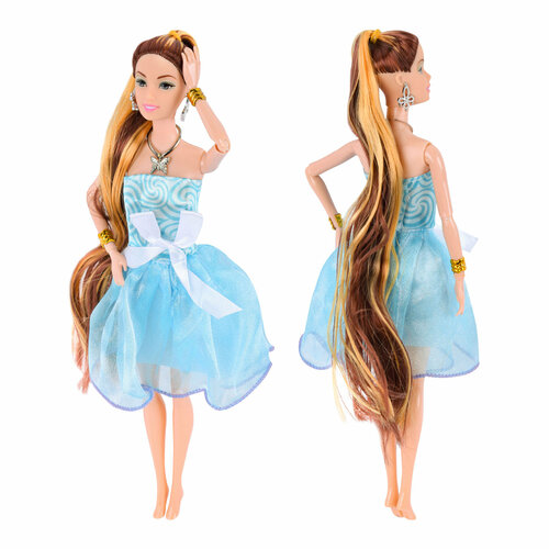Кукла шарнирная/игрушка для девочки/длинные волосы шарнирная кукла в голубом нарядном платье с длинными волосами 30 см
