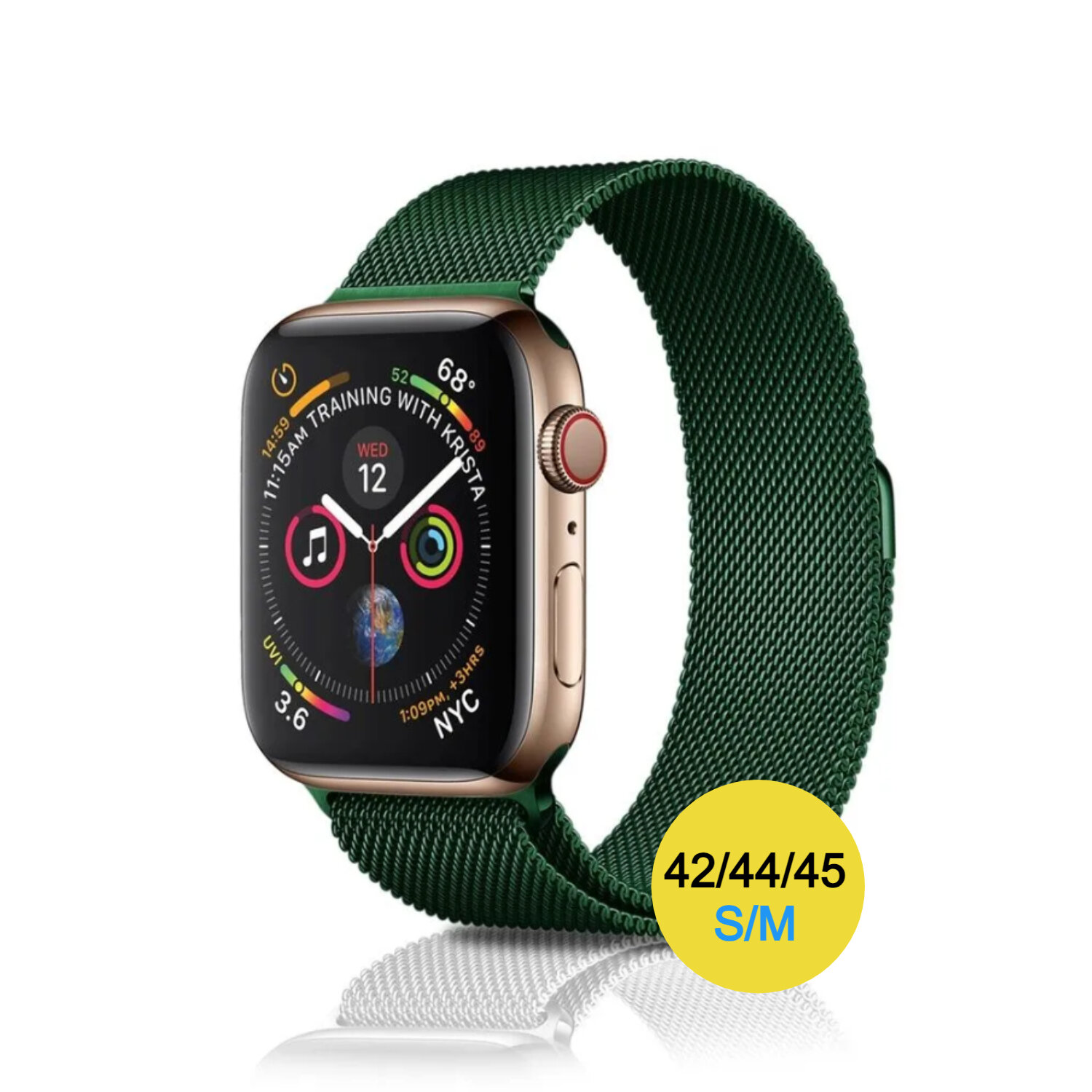 Ремешок миланская петля для Apple Watch 42-44-45-49 mm, Series 1-8, SE, Ultra / Металлический браслет для смарт часов Эпл Вотч, Зеленый