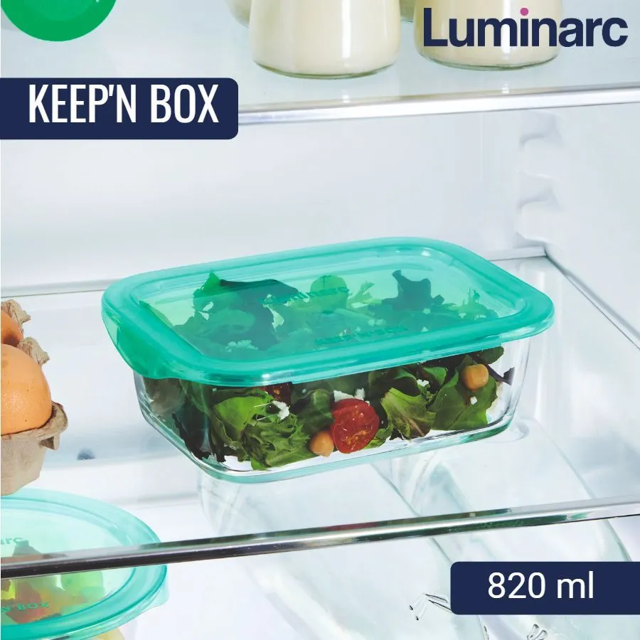 Контейнер стеклянный для продуктов 820 мл прямоугольный KEEP'N'BOX LUMINARC стекло/крышка пластиковая бирюзовая
