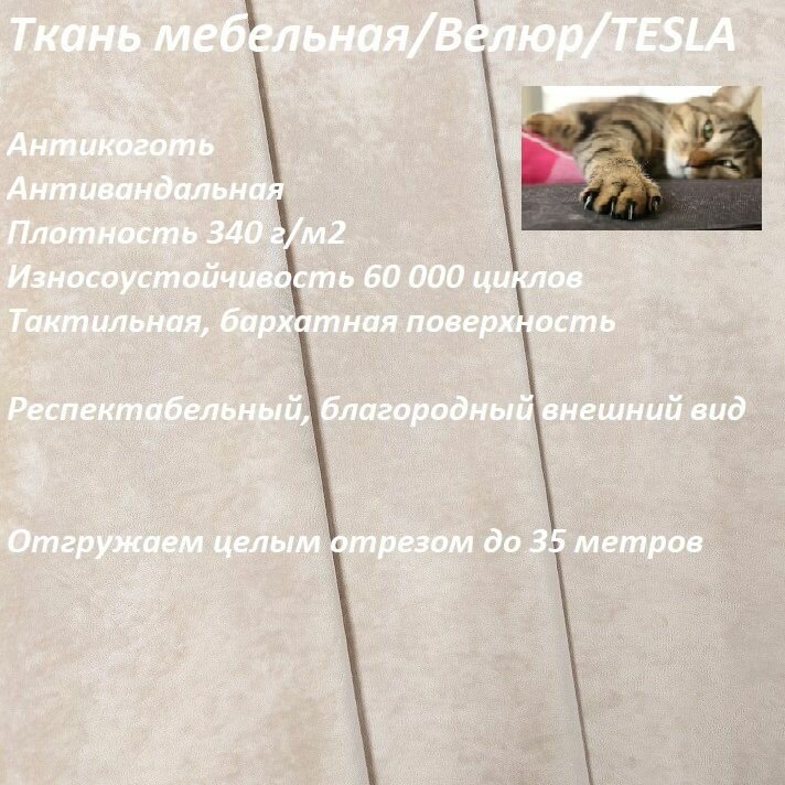 Ткань мебельная 100KOVROV антикоготь Велюр TESLA_09 хаки