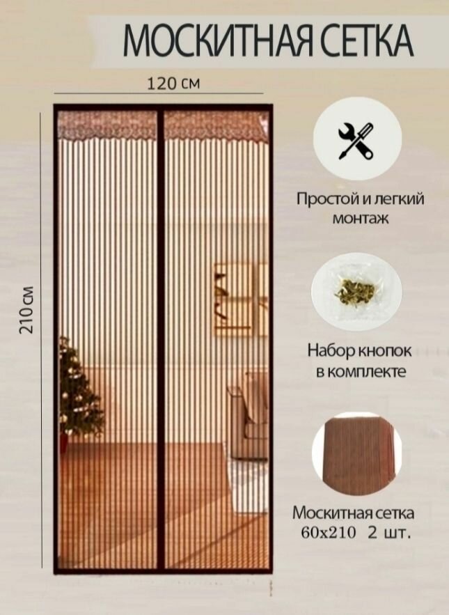 фото Сетка антимоскитная ( москитная ) на магнитах 120х210 см