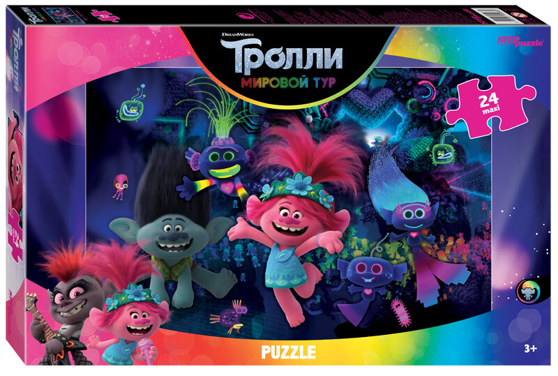 Детский макси-пазл "Trolls 2 Techno Life", напольный пазл для детей с большими деталями, игра-головоломка MAXI-паззл для малышей, Step Puzzle, 24 крупных элемента мозаики